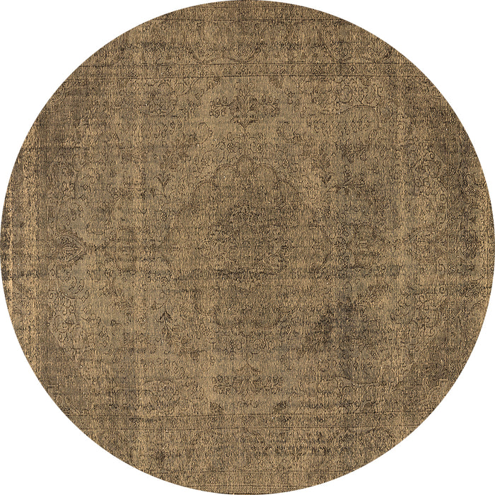 Round Machine Washable Oriental Brown Industrial Rug, wshurb2242brn