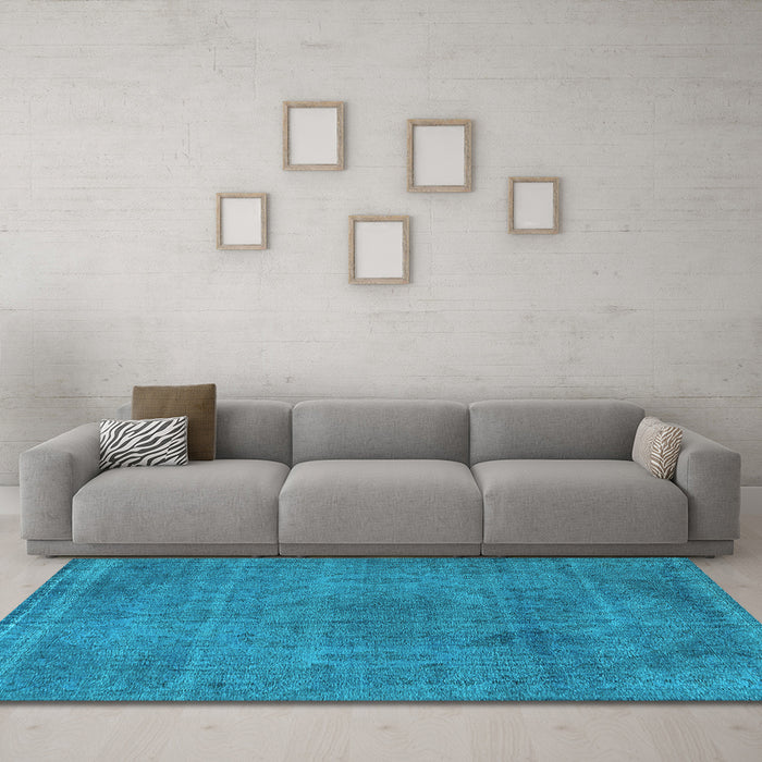 Machine Washable Oriental Light Blue Industrial Rug in a Living Room, wshurb2242lblu
