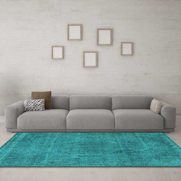 Machine Washable Oriental Turquoise Industrial Area Rugs in a Living Room,, wshurb2242turq