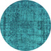 Round Oriental Turquoise Industrial Rug, urb2243turq