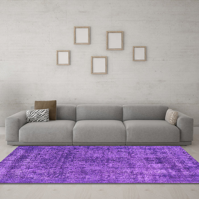 Machine Washable Oriental Purple Industrial Area Rugs in a Living Room, wshurb2243pur