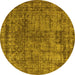 Round Machine Washable Oriental Yellow Industrial Rug, wshurb2243yw