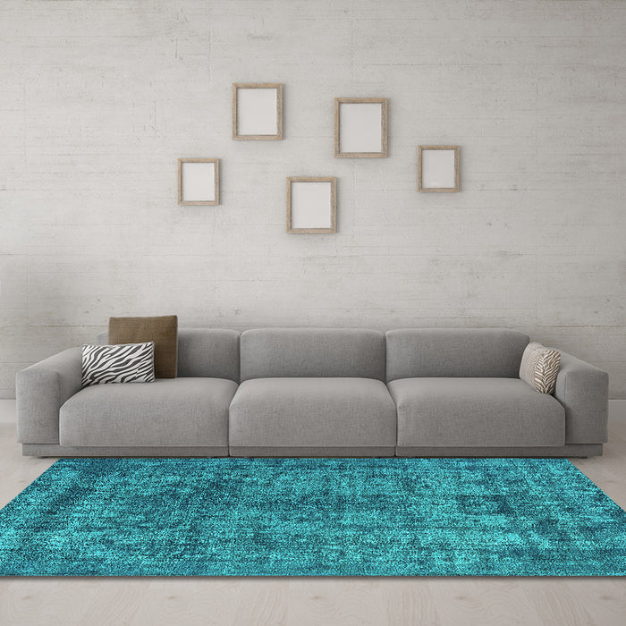 Machine Washable Oriental Turquoise Industrial Area Rugs in a Living Room,, wshurb2243turq