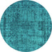Round Machine Washable Oriental Turquoise Industrial Area Rugs, wshurb2243turq