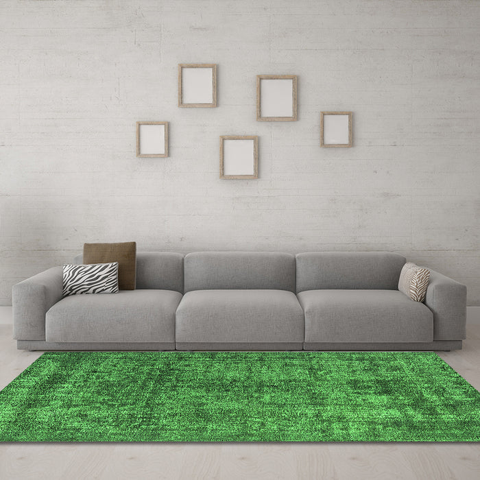 Machine Washable Oriental Green Industrial Area Rugs in a Living Room,, wshurb2243grn