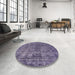 Round Mid-Century Modern Purple Oriental Rug in a Office, urb2243