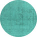 Round Machine Washable Oriental Turquoise Industrial Area Rugs, wshurb2244turq