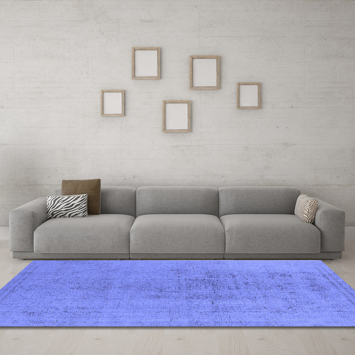 Machine Washable Oriental Blue Industrial Rug in a Living Room, wshurb2244blu