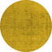 Round Machine Washable Oriental Yellow Industrial Rug, wshurb2244yw