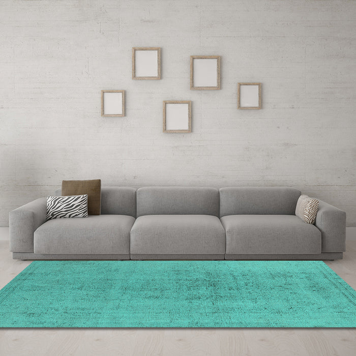 Machine Washable Oriental Turquoise Industrial Area Rugs in a Living Room,, wshurb2244turq