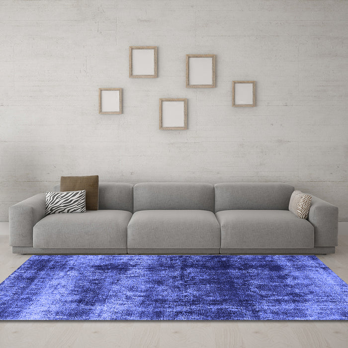 Machine Washable Oriental Blue Industrial Rug in a Living Room, wshurb2245blu