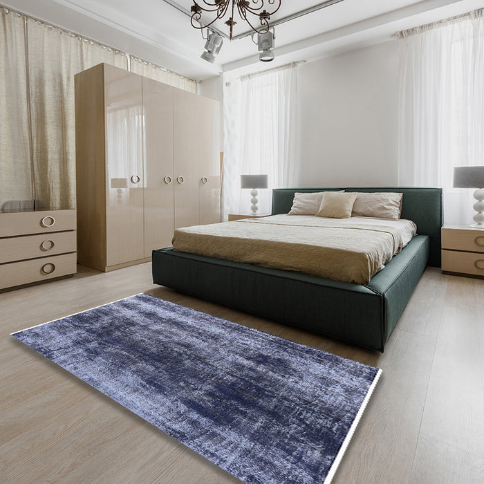 Mid-Century Modern Light Purple Blue Oriental Rug in a Bedroom, urb2245