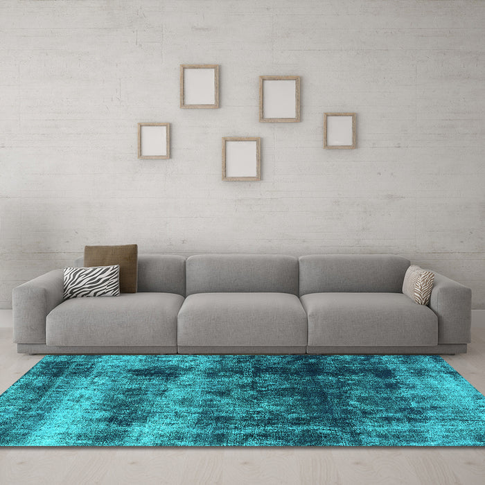 Machine Washable Oriental Turquoise Industrial Area Rugs in a Living Room,, wshurb2245turq