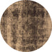 Round Machine Washable Oriental Brown Industrial Rug, wshurb2245brn