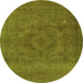 Round Machine Washable Oriental Green Industrial Area Rugs, wshurb2246grn