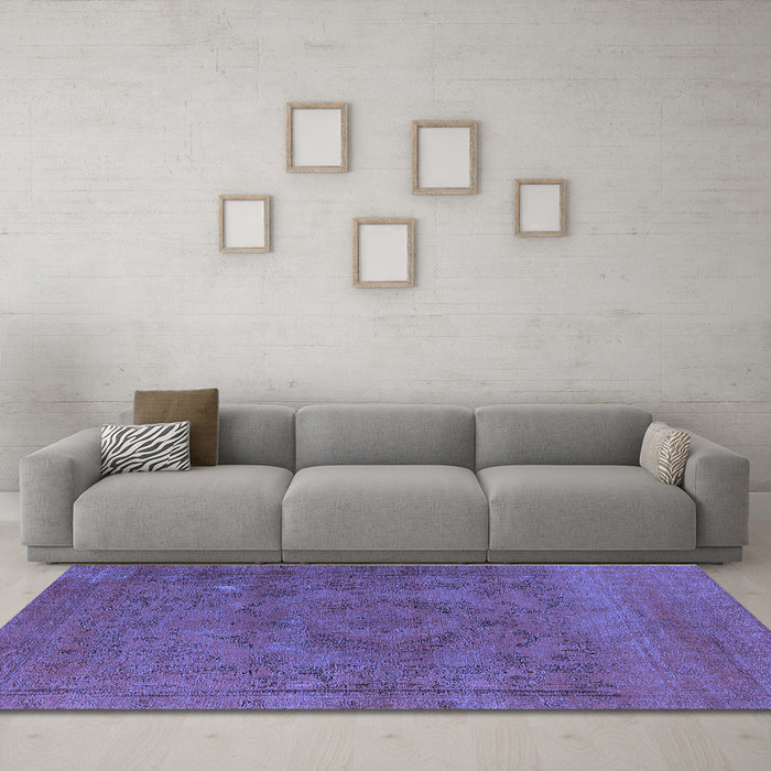Machine Washable Oriental Blue Industrial Rug in a Living Room, wshurb2246blu
