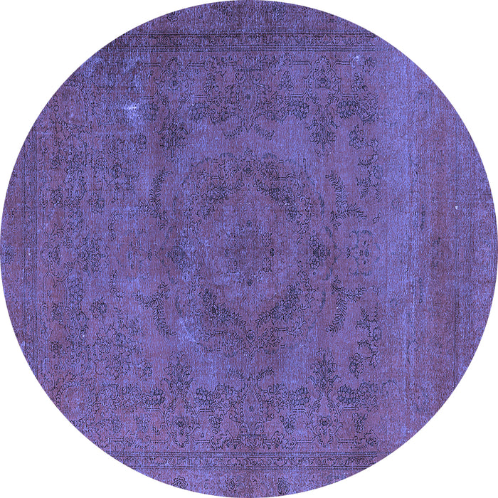 Round Machine Washable Oriental Blue Industrial Rug, wshurb2246blu