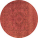 Round Machine Washable Oriental Brown Industrial Rug, wshurb2246brn