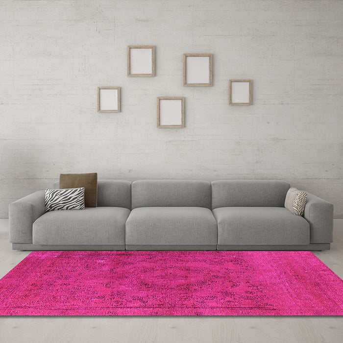 Machine Washable Oriental Pink Industrial Rug in a Living Room, wshurb2246pnk