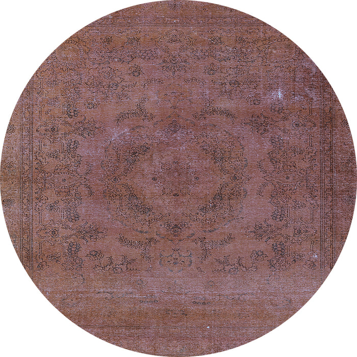 Round Machine Washable Oriental Light Blue Industrial Rug, wshurb2246lblu
