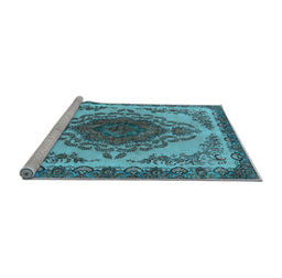 Sideview of Machine Washable Oriental Light Blue Industrial Rug, wshurb2247lblu