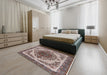 Mid-Century Modern Reddish Brown Oriental Rug in a Bedroom, urb2247