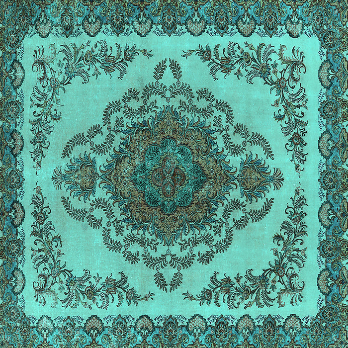 Square Machine Washable Oriental Turquoise Industrial Area Rugs, wshurb2247turq
