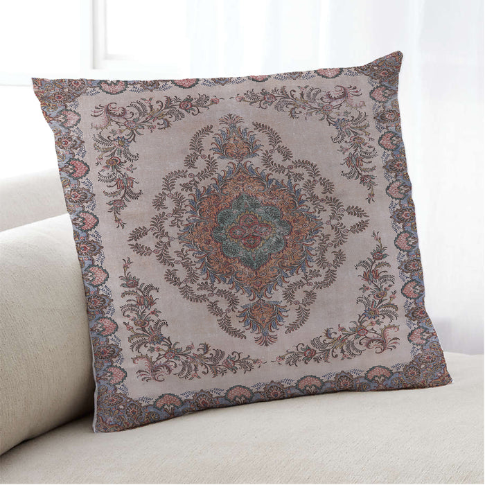 Lifestyle Image of Mid-Century Modern Urban Square Sepia Brown Throw Pillow, 18 inch by 18 inch, pwurb2247
