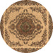 Round Oriental Brown Industrial Rug, urb2247brn