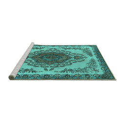 Sideview of Machine Washable Oriental Turquoise Industrial Area Rugs, wshurb2247turq