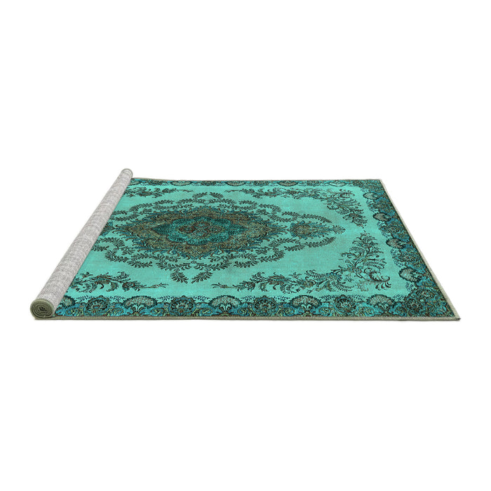 Sideview of Machine Washable Oriental Turquoise Industrial Area Rugs, wshurb2247turq