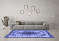 Machine Washable Oriental Blue Industrial Rug, wshurb2247blu