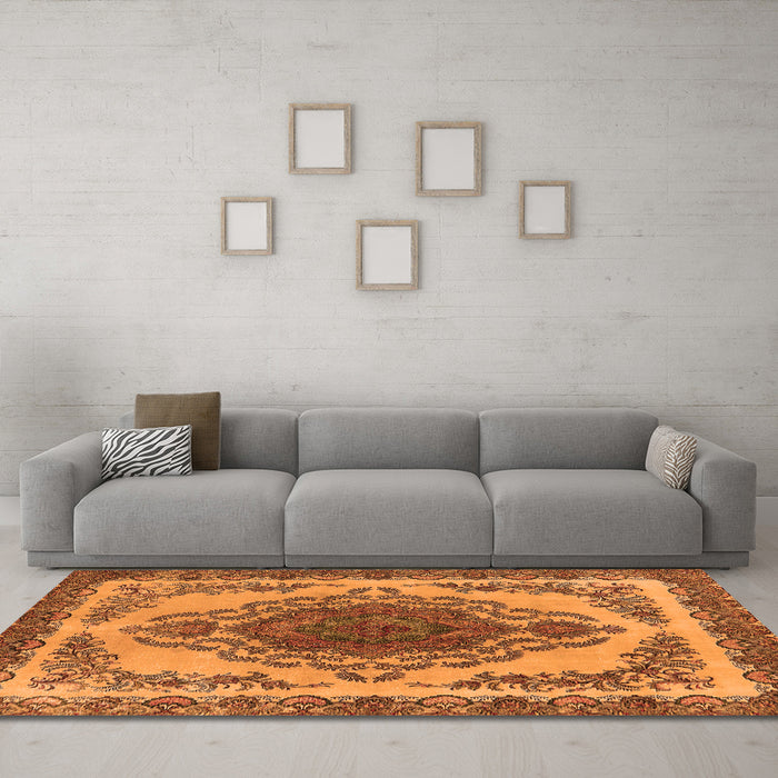 Machine Washable Oriental Orange Industrial Area Rugs in a Living Room, wshurb2247org