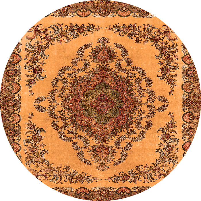 Round Machine Washable Oriental Orange Industrial Area Rugs, wshurb2247org