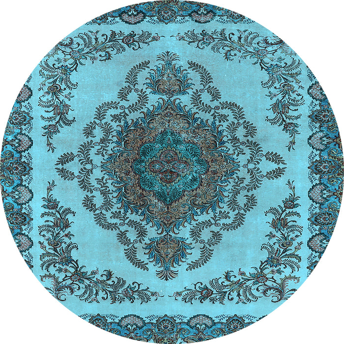 Round Machine Washable Oriental Light Blue Industrial Rug, wshurb2247lblu