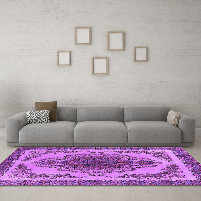 Machine Washable Oriental Purple Industrial Area Rugs in a Living Room, wshurb2247pur