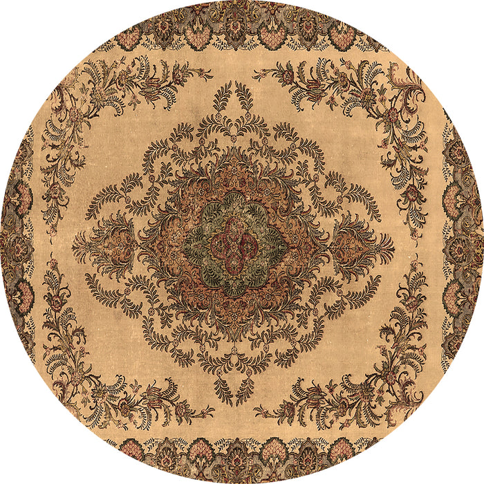 Round Machine Washable Oriental Brown Industrial Rug, wshurb2247brn