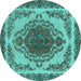 Round Machine Washable Oriental Turquoise Industrial Area Rugs, wshurb2247turq