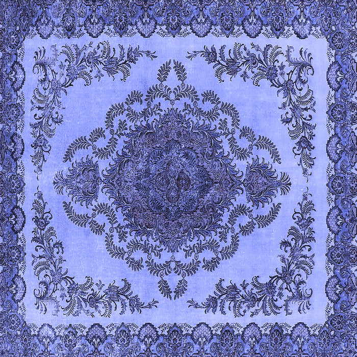 Square Machine Washable Oriental Blue Industrial Rug, wshurb2247blu