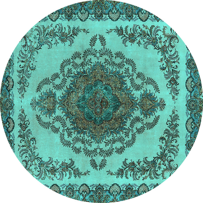 Round Oriental Turquoise Industrial Rug, urb2247turq