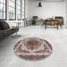 Round Mid-Century Modern Reddish Brown Oriental Rug in a Office, urb2247