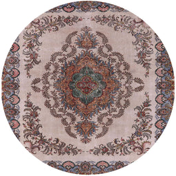 Round Mid-Century Modern Reddish Brown Oriental Rug, urb2247