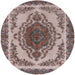 Round Mid-Century Modern Reddish Brown Oriental Rug, urb2247