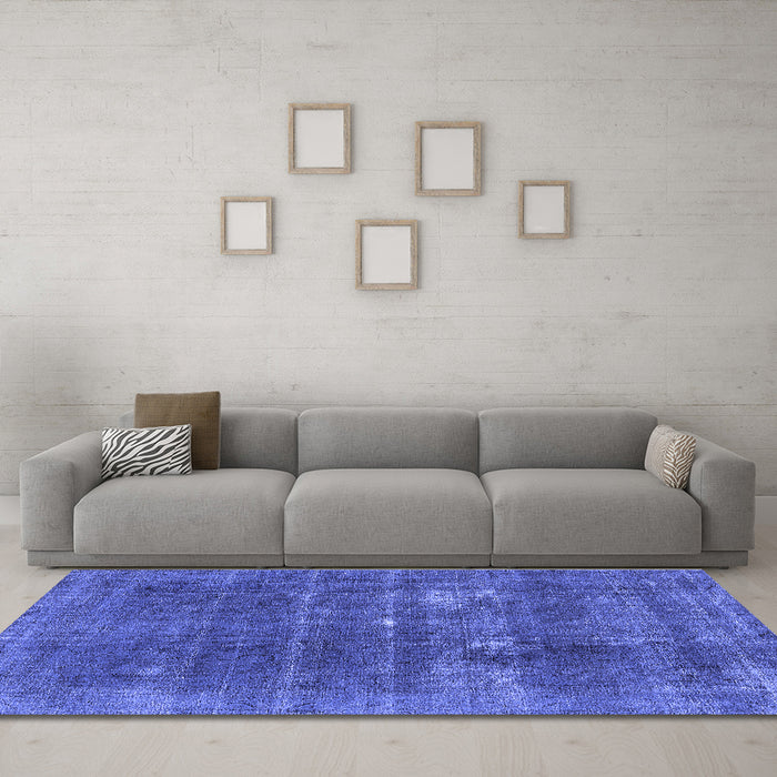 Machine Washable Oriental Blue Industrial Rug in a Living Room, wshurb2248blu