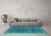 Machine Washable Oriental Turquoise Industrial Rug, wshurb2248turq