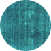 Round Oriental Turquoise Industrial Rug, urb2248turq