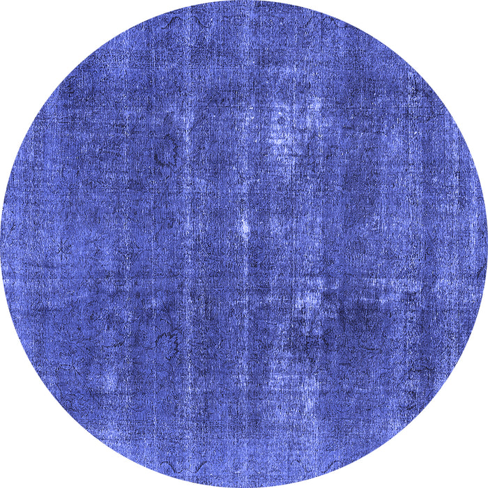 Round Machine Washable Oriental Blue Industrial Rug, wshurb2248blu
