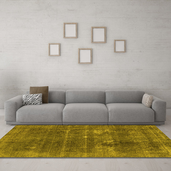 Machine Washable Oriental Yellow Industrial Rug in a Living Room, wshurb2248yw