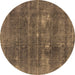 Round Machine Washable Oriental Brown Industrial Rug, wshurb2248brn