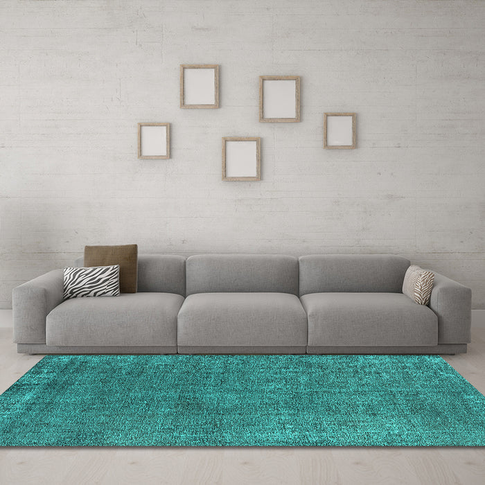 Machine Washable Oriental Turquoise Industrial Area Rugs in a Living Room,, wshurb2249turq